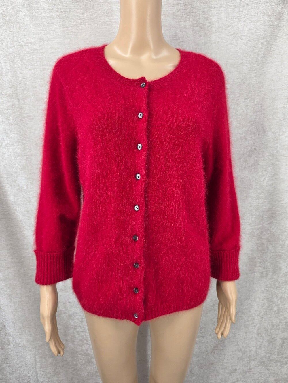 Apostrophe Angora Blend Vibrant Red Fuzzy Button Up Cardigan Sweater Vintage